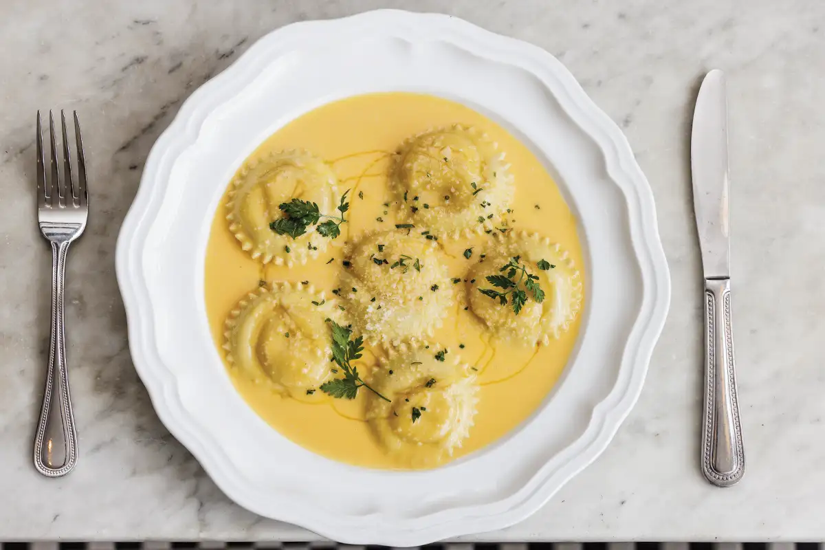 goat cheese ravioli at Brasserie Royale