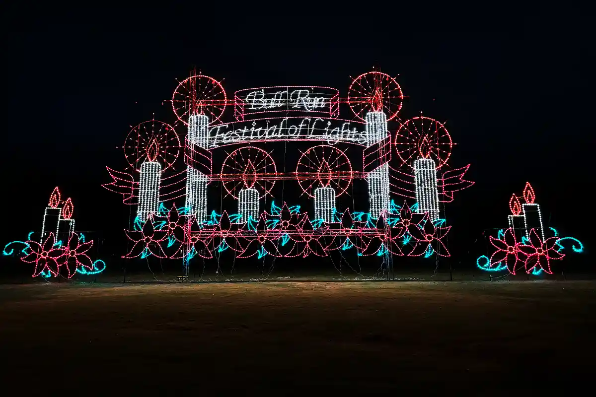 bull run festival of lights sign
