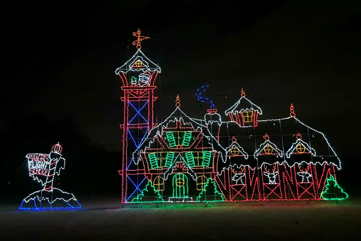 santa workshop light display at festival of lights